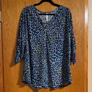 NY Collection Blue Purple and Green Animal Print Tunic